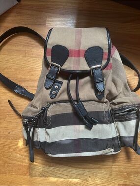 Canvas Mini Backpack in Beige and Brown